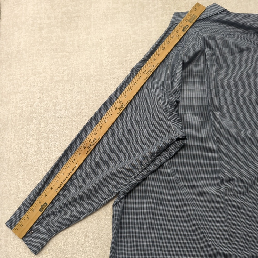 Stafford Dress Shirt Mens 18 34/35 Blue Micro Check Wrinkle Free Button Down Vtg - Picture 10 of 11